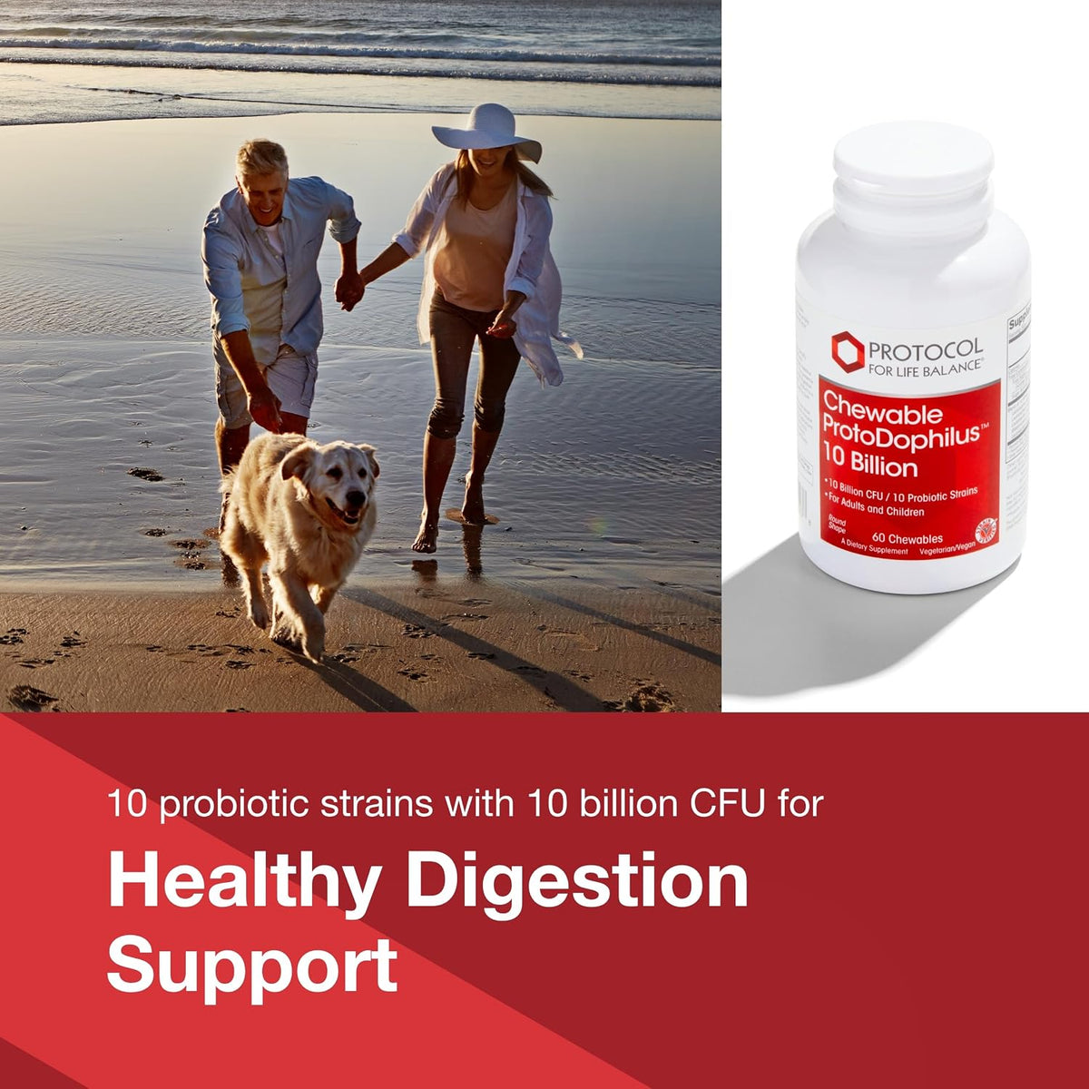 PROTOCOL FOR LIFE BALANCE Chewable Protodophilus - 10 Billion CFU Probiotic - Chewable Tablet for Adults & Kids - for Digestive Health & Immune Support* - Vegan & Halal - 60 Chewables - görsel 3