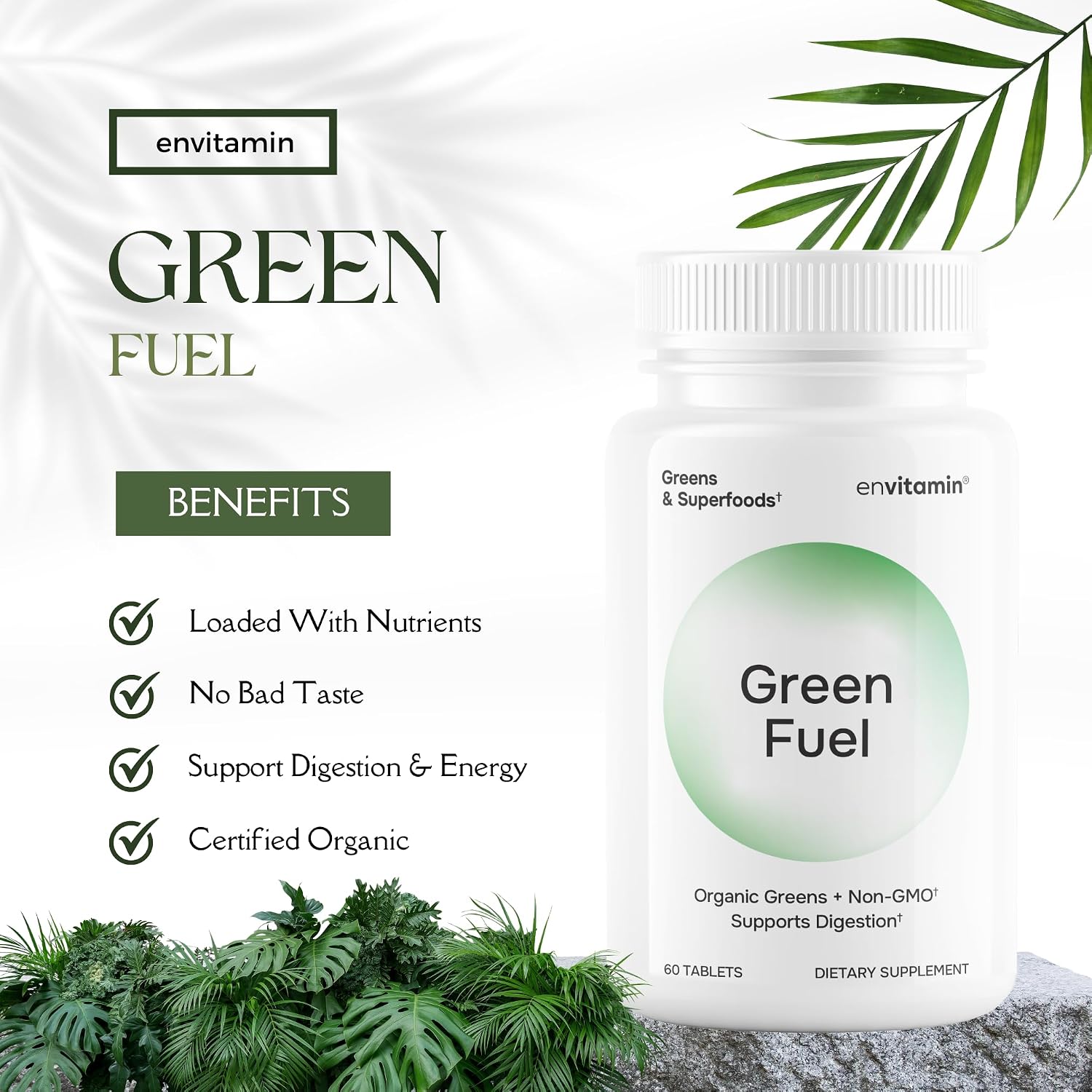 envitamin Green Fuel Organic Greens Tablets - Organic Greens, Fruit and Vegetable Blend - görsel 8