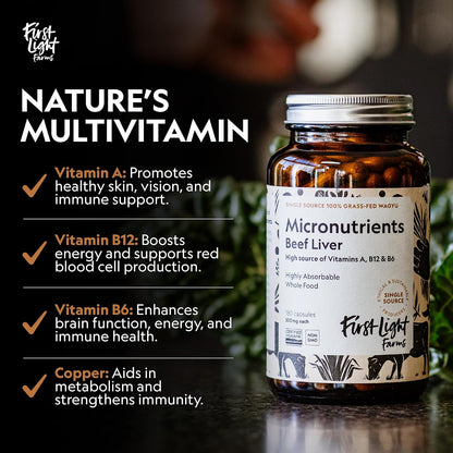 First Light Farms Grass-Fed Beef Liver Capsules - Freeze-Dried, 180 Capsules