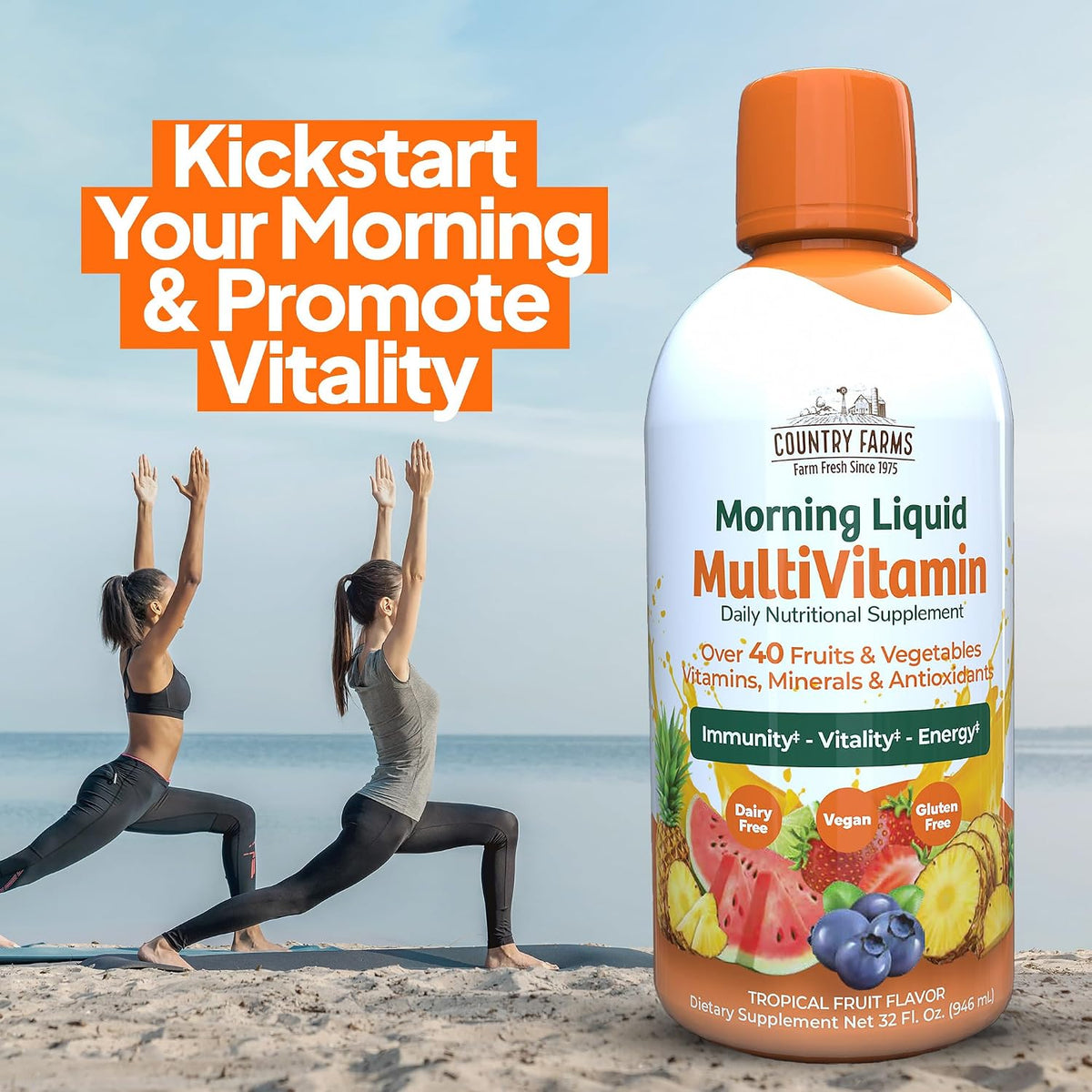 Country Farms Liquid Multivitamin – Vitamins & Minerals for Immune Support and Energy, Herbal Blend, Vegan, Gluten-free, Tropical Fruit Flavour, 946 ml - görsel 4