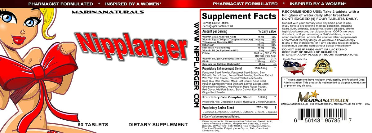 MARINANATURALS NIPPLARGER Nipple and Breast Support Supplement with Biotin, Hyaluronic Acid and Collagen - 60 Tablets - görsel 6