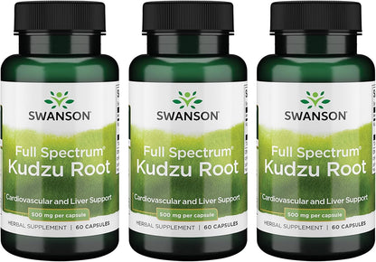 Swanson Full Spectrum Kudzu Root - Herbal Supplement (60 Capsules, 500mg) - 3 Pack