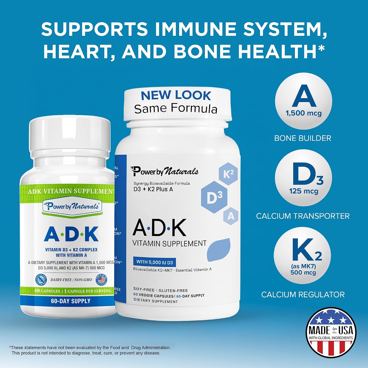 Power By Naturals ADK Vitamin Supplement – Vitamins A, D3 & K2 MK-7 for Bone Health & Calcium Absorption – 120 Capsules (Pack of 2) - görsel 7