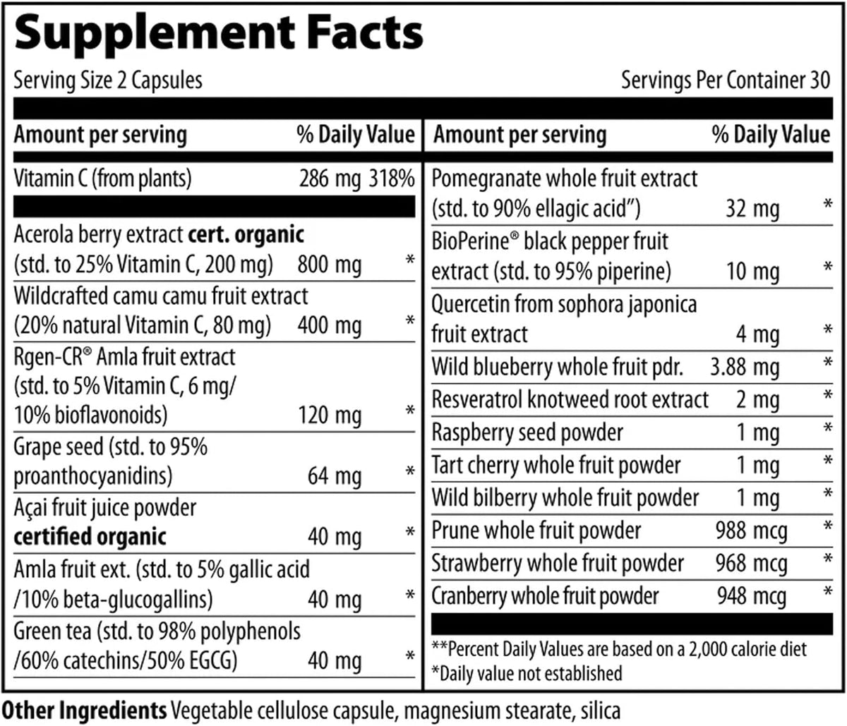 Vibrant Health Super Natural C, 120 mg / 1600 ORAC, Capsules, 60 Count – Image 2