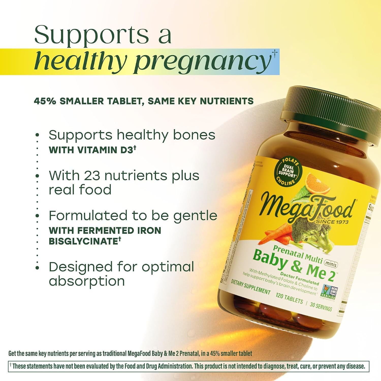 MegaFood Baby & Me 2 Antenatal Multi Minis - Antenatal Vitamins for Women with Choline & Methyl Folate - Gluten-free, Vegetarian, Pre Natal Multivitamin for Women – 120 Minis Tablets, 30 Servings - görsel 3