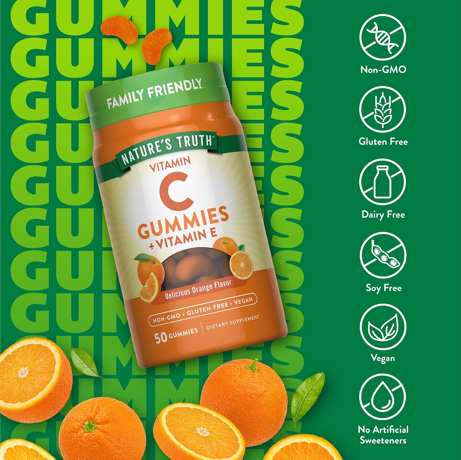 Nature's Truth Vitamin C Gummies with Vitamin E, Orange Flavour - 50 Count - görsel 3