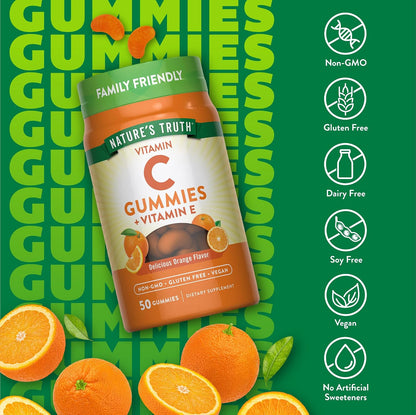 Nature's Truth Vitamin C Gummies with Vitamin E, Orange Flavour - 50 Count