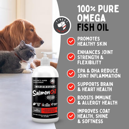 Wild Alaskan Omega-3 Blend Pollock & Salmon Oil for Dogs & Cats (16oz) - 100% Pure Fish Oil Supplement with EPA & DHA
