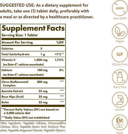 Solgar Ester-C Plus 1000 mg Vitamin C Tablets, 60 Tablets – Gentle on the Stomach, Non-Acidic, Immune Support
