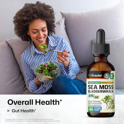 BIO KRAUTER 2-in-1 Sea Moss & Bladderwrack Drops – Vegan Liquid Supplement, 60 ml
