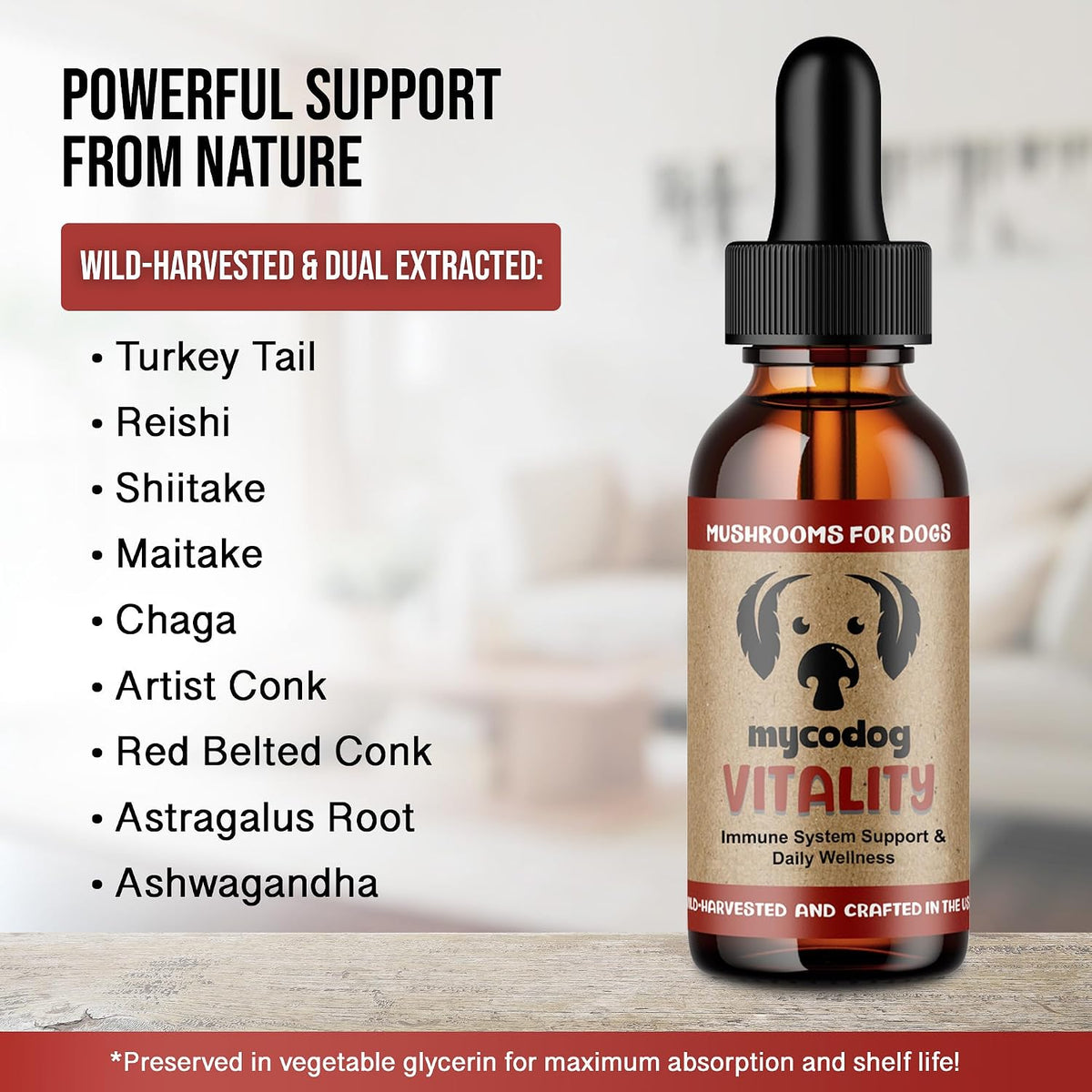 MycoDog Vitality - 20-in-1 Mushroom & Adaptogen Supplement for Dogs - Immune Health, Senior Dogs & Daily Wellness Support - Turkey Tail Mushroom for Dogs, Reishi - görsel 4