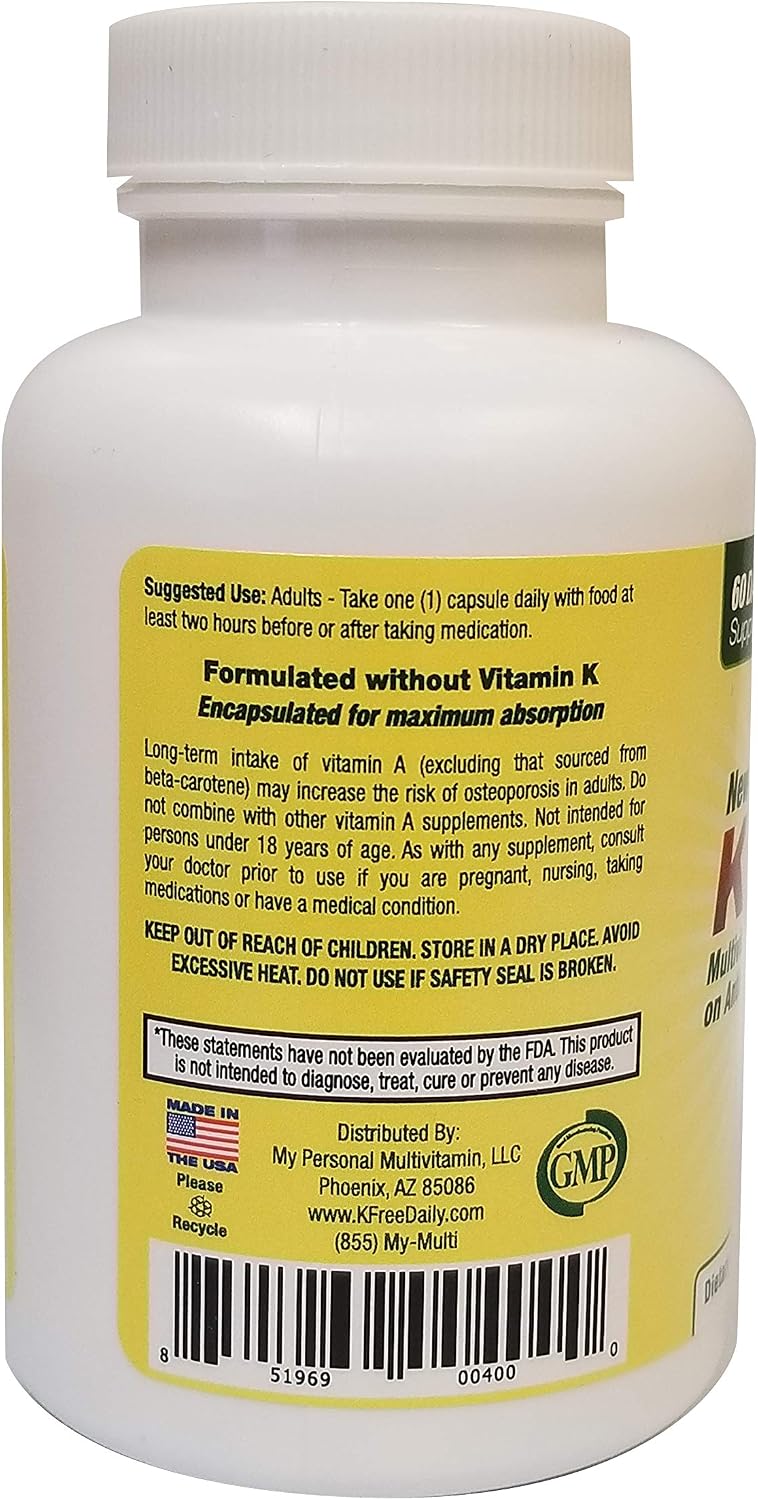Multivitamin - No Vitamin K - Safe for People on Blood Thinners - 60 Capsules (2 Months Supply) - görsel 3