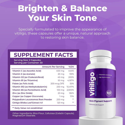 AURA VITAMINS Vitiligo Capsules - Skin Pigmentation Support - 60 Capsules