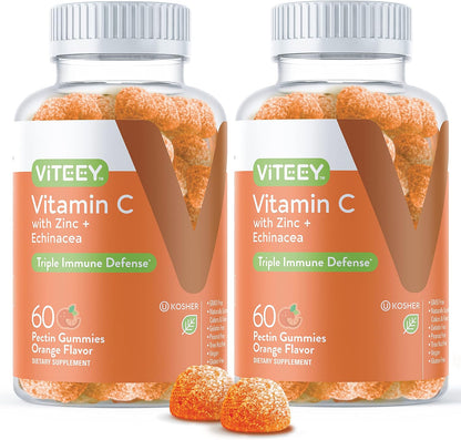 Viteey Vitamin C Gummies for Adults & Teens with Zinc & Echinacea – 120 Count | Immune Support Gummies