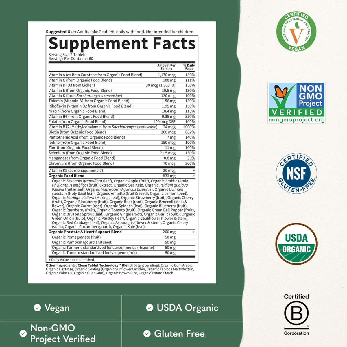 Garden of Life Organics Men's 40+ Whole Food Multivitamin – Organic with Men's Health Support & B12 – 120 Vegan Tablets - görsel 3
