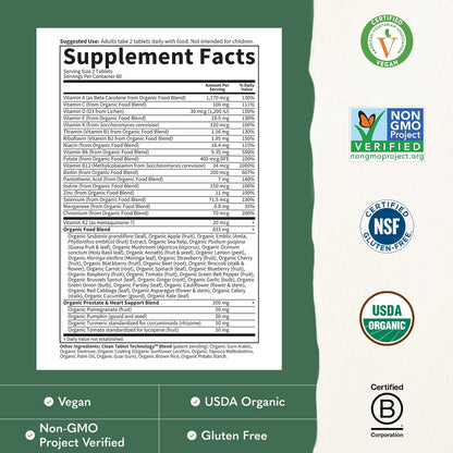 Garden of Life Organics Men's 40+ Whole Food Multivitamin – Organic with Men's Health Support & B12 – 120 Vegan Tablets