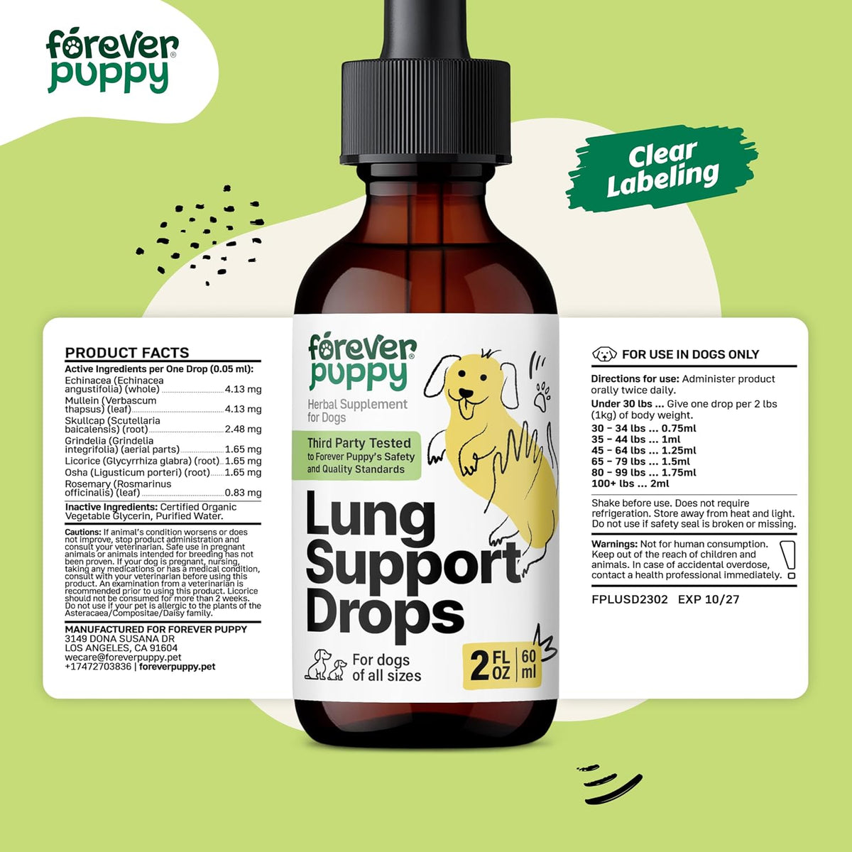 Forever Puppy Lung Support Drops for Dogs - Mullein Leaf Extract & Echinacea - Herbal Lung Drops - Sugar & Alcohol-Free - 60 ml - görsel 7