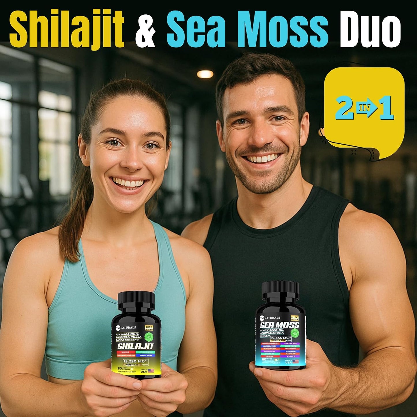 Sea Moss Shilajit Black Seed Oil Ashwagandha Ginger Capsules - Supplement with Turmeric, Ginger, Bladderwrack, Burdock Root, Organic ACV - 120 Capsules - görsel 2