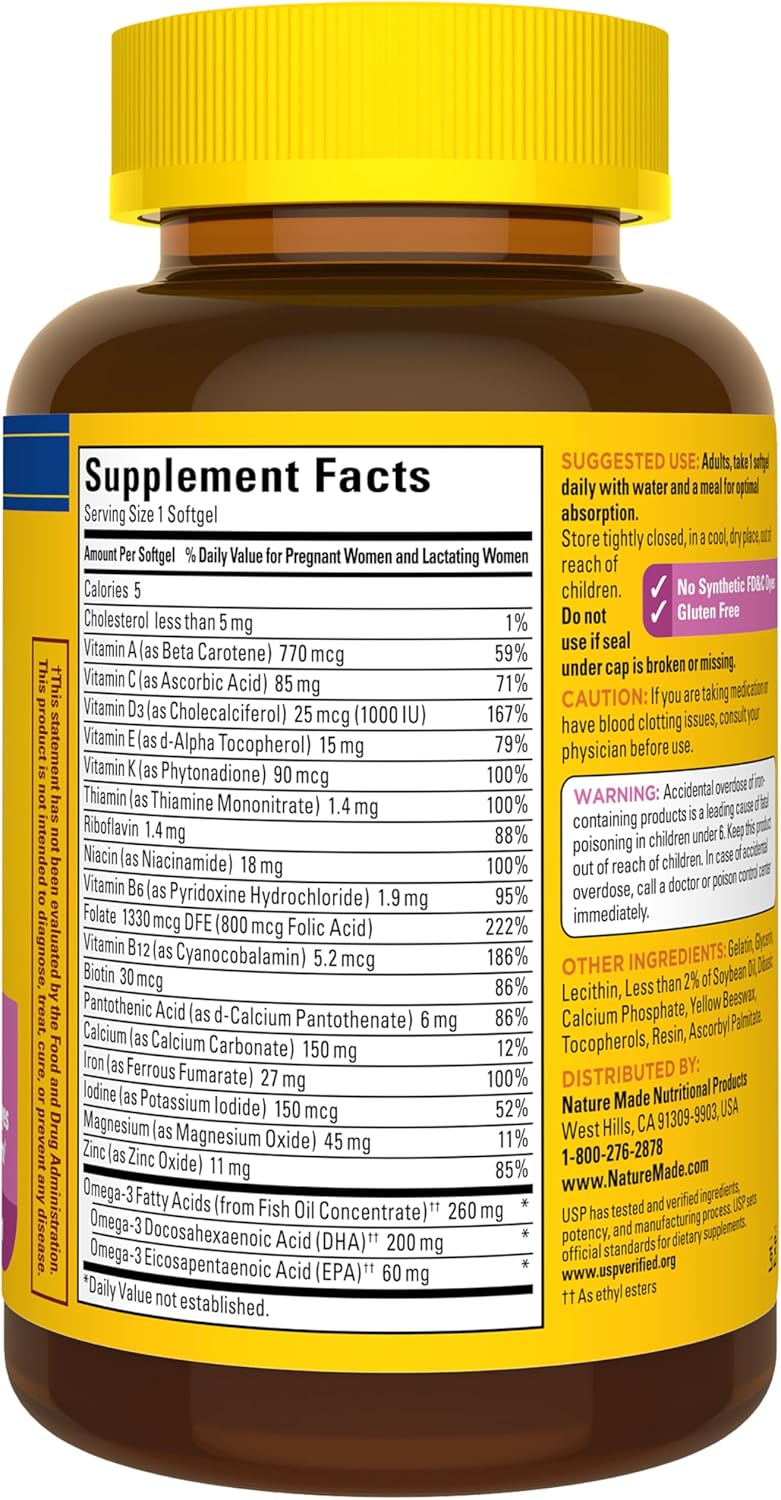 Nature Made Prenatal Vitamins with Folic Acid + DHA, 110 Softgels - görsel 9