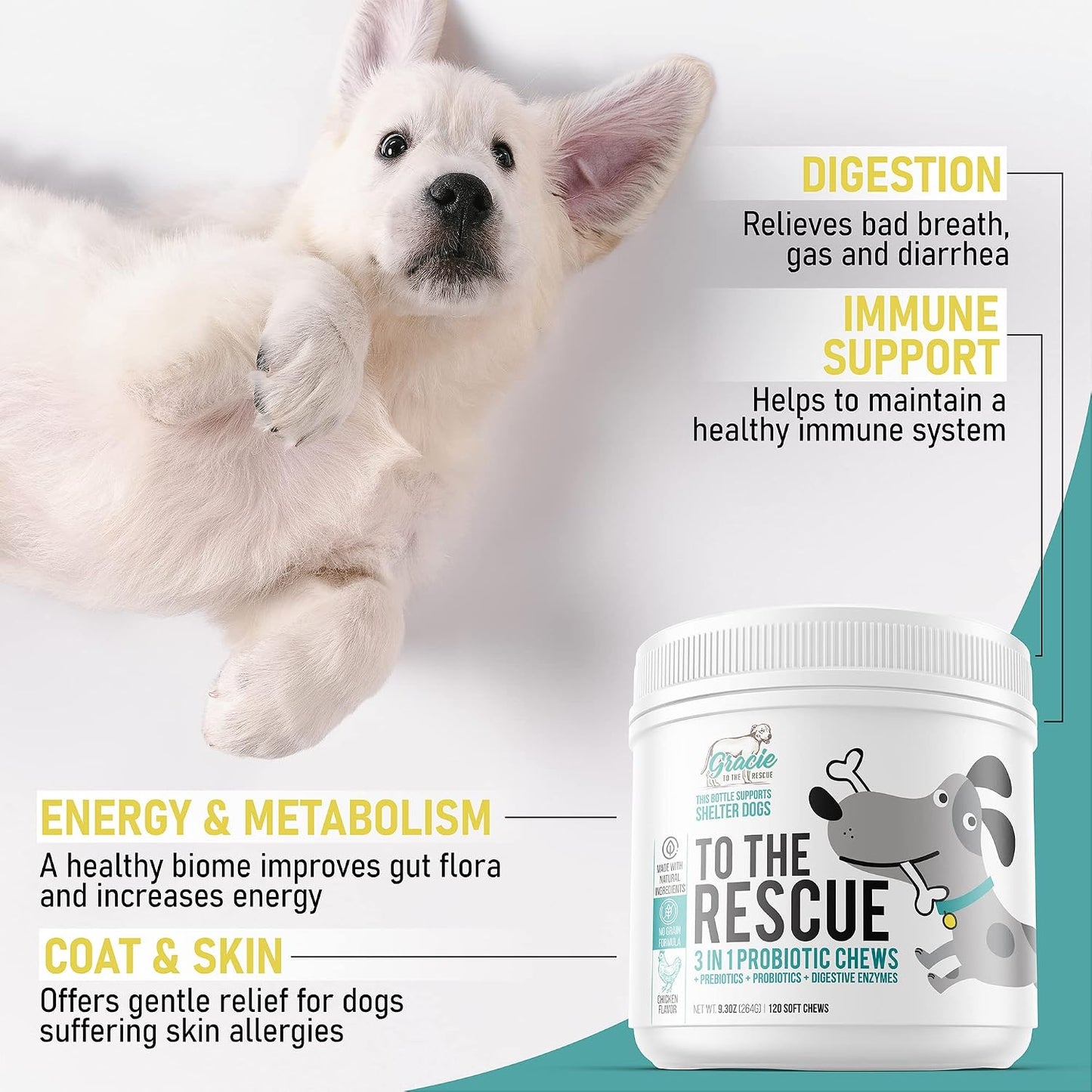 Gracie To The Rescue Probiotic Chews for Dogs - 120 Soft Chews - görsel 4