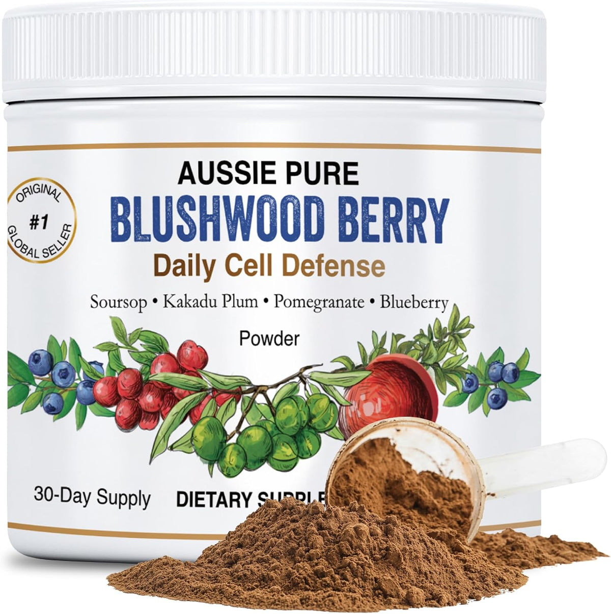 Aussie Pure Blushwood Berry Daily Cell Defence - Soursop, Kakadu Plum, Pomegranate, Blueberry - Immune and Cell Support Powder - 180g - görsel 1