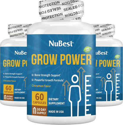 NuBest Grow Power - Calcium & Magnesium Food Supplement with Vitamin D3, B6, Zinc, Phosphorus & Multivitamin for Strong Bones and General Health (Pack of 3)