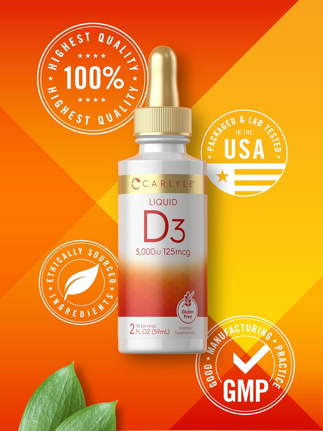 Carlyle Vitamin D3 Liquid Drops | 5000 IU (125 mcg) | 60 ml | Vitamin D Supplement for Adults | Vegetarian, Non-GM, and Gluten-free - görsel 6