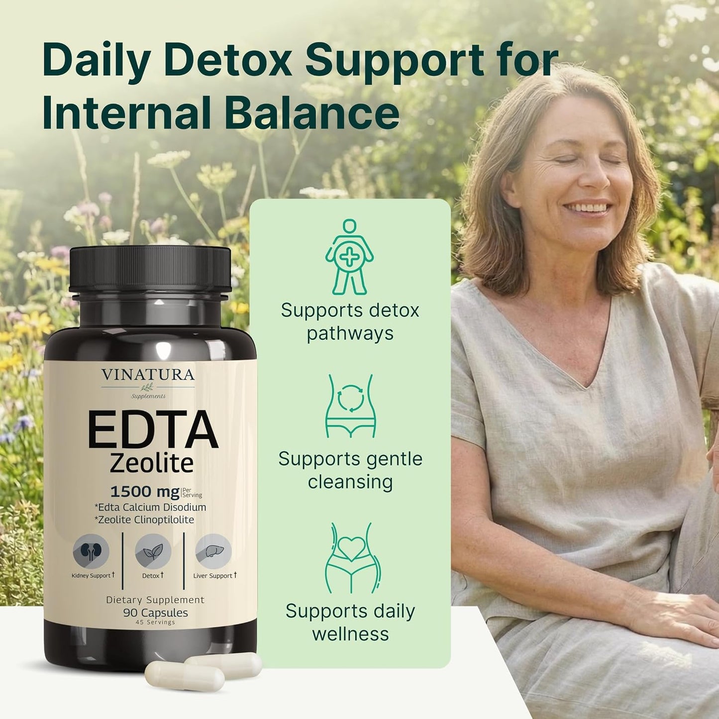 VINATURA EDTA Capsules – 1500mg per Serving, Liver Support with EDTA Calcium Disodium and Kale Extract (90 Capsules) - görsel 3