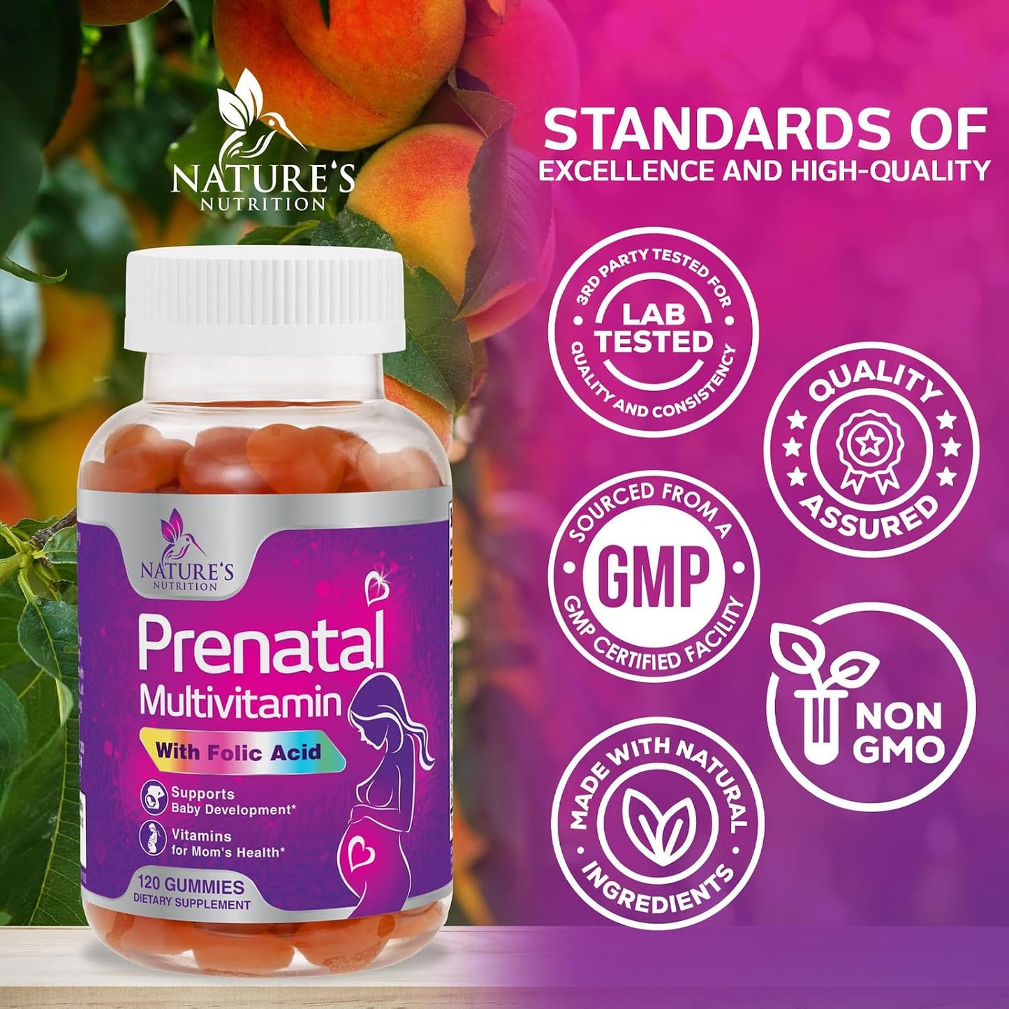 Prenatal Vitamins for Women – Pregnancy Gummies with Folic Acid, Vitamin A, C, D3, B12, B6 – Prenatal Multivitamin Gummy for Foetal Support, Pregnant & Nursing Women – 120 Gummies - görsel 4
