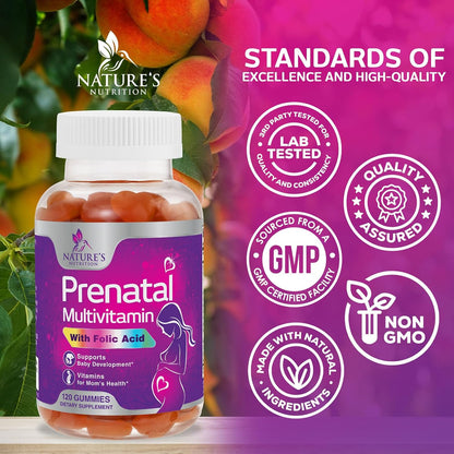 Prenatal Vitamins for Women – Pregnancy Gummies with Folic Acid, Vitamin A, C, D3, B12, B6 – Prenatal Multivitamin Gummy for Foetal Support, Pregnant & Nursing Women – 120 Gummies