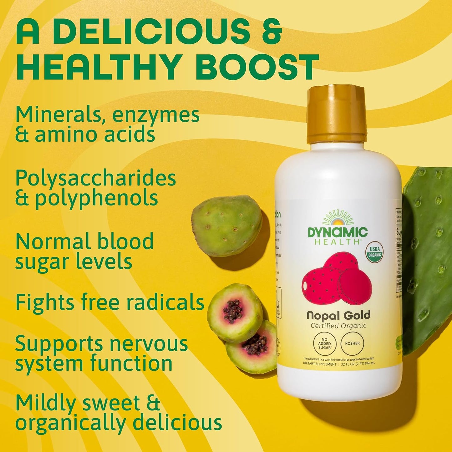 Dynamic Health Nopal Gold, Organic, No Additives, Antioxidant Support, Vegan, Gluten-free, Non-GMO, 946 ml - görsel 4
