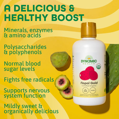 Dynamic Health Nopal Gold, Organic, No Additives, Antioxidant Support, Vegan, Gluten-free, Non-GMO, 946 ml