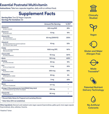 Ritual Postnatal Multivitamin for Women - Essential Vitamins & Minerals with Choline, Omega-3 DHA - Mint - 60 Capsules