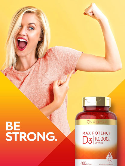 Carlyle Vitamin D3 10,000 IU, 400 Soft gel capsule Capsules – High Potency, Non-GMO, Gluten-free Food Supplement