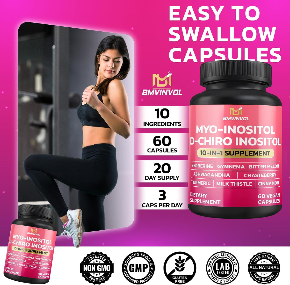 BMVINVOL Inositol Supplement 40:1 Ratio - Berberine, Ashwagandha, 60 Capsules - görsel 6
