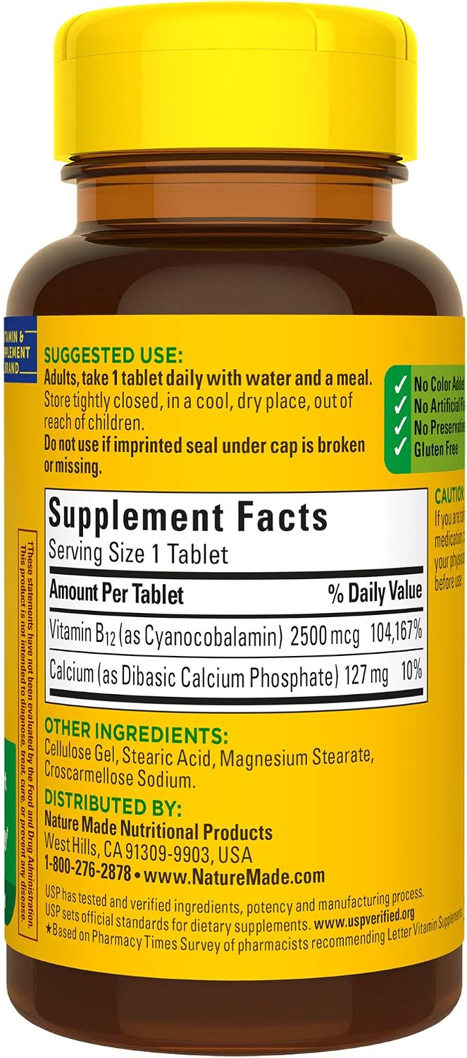 Nature Made Extra Strength Vitamin B12 2500 mcg Tablets, 60 Tablets - görsel 7
