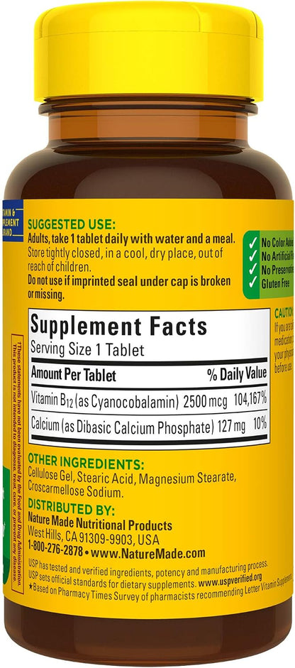 Nature Made Extra Strength Vitamin B12 2500 mcg Tablets, 60 Tablets