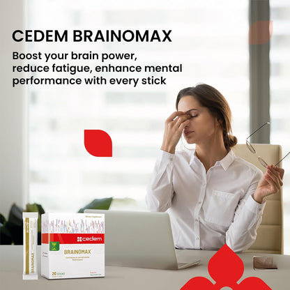 CEDEM Switzerland BRAINOMAX 20 Powder Sticks, Brain Booster Supplement, Cherry-Vanilla Flavour with Citicoline, N-Acetyl-L-Carnitine, Nootropic Brain Supplements for Memory and Focus, Cognitive Support