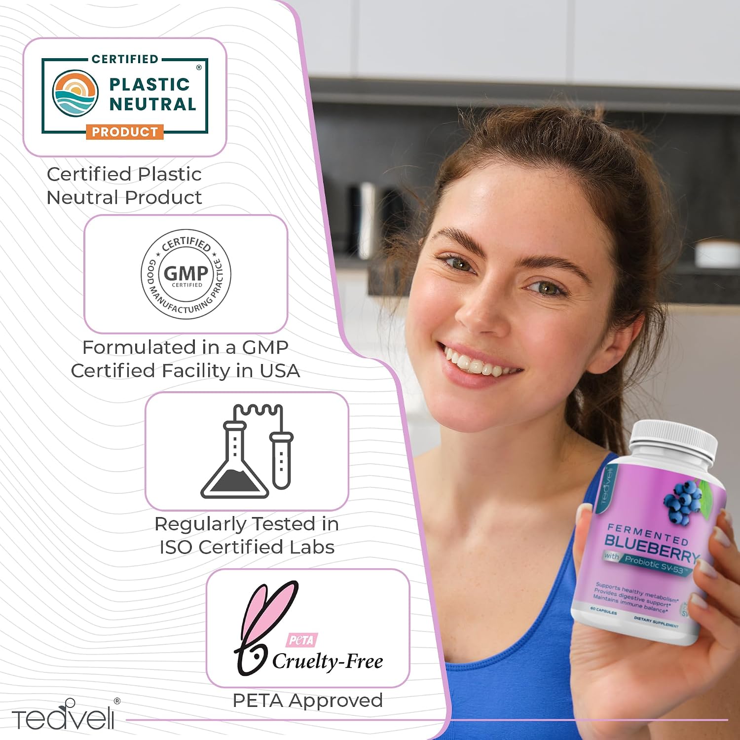 Teaveli Probiotic Blueberry Supplement with Wild Blueberries – 1000 mg per Serving – 60 Capsules - görsel 6
