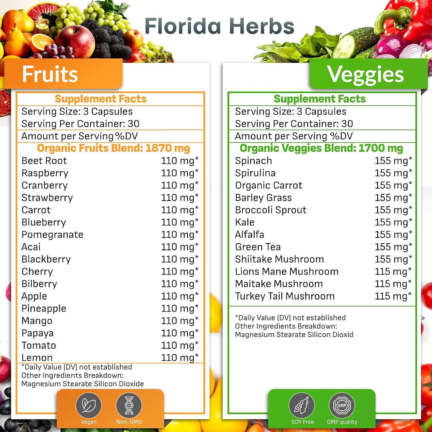 Fruits & Vegetables Supplement – 90 Fruit + 90 Veggie Capsules, Organic & Vegan (2-Pack) - görsel 2