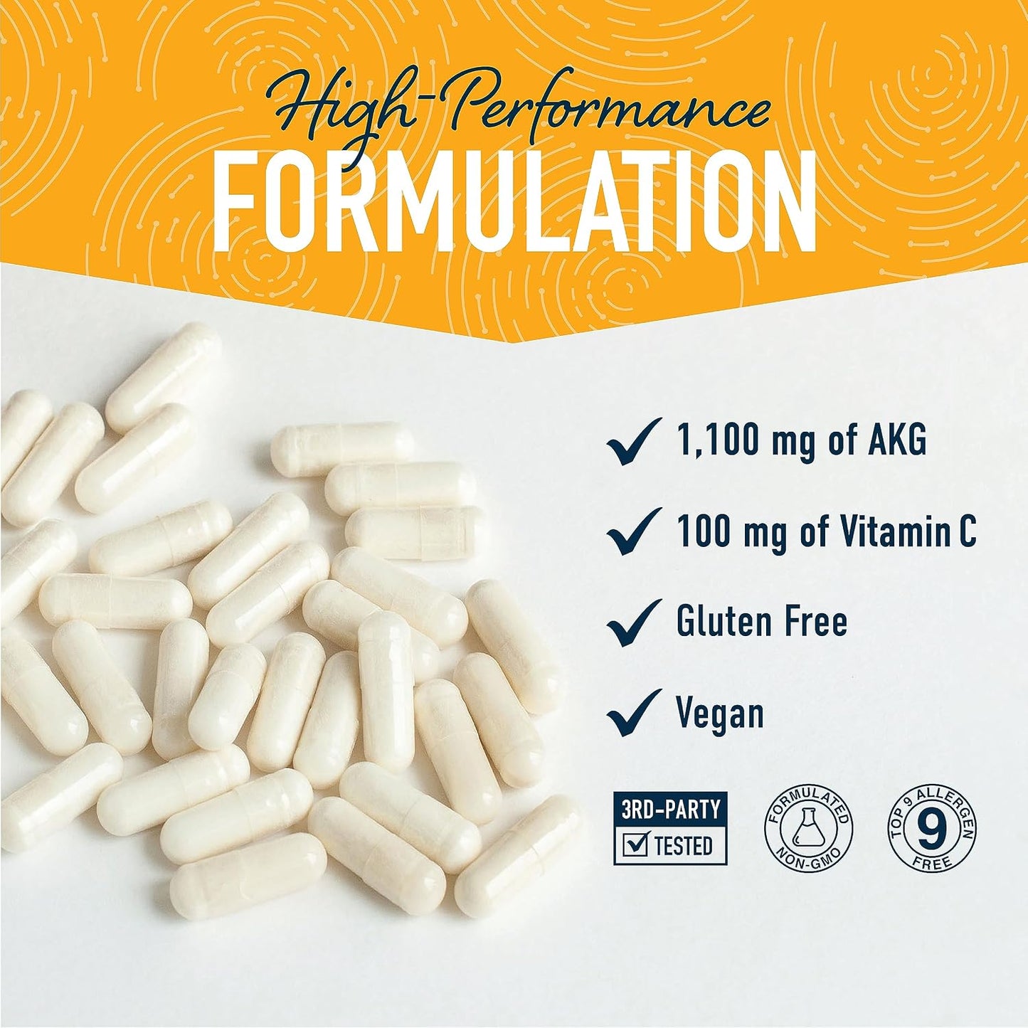AKG Supplement - 1100mg AAKG with Calcium & Vitamin C - 180 Capsules - Vegan, Non-GMO - görsel 3
