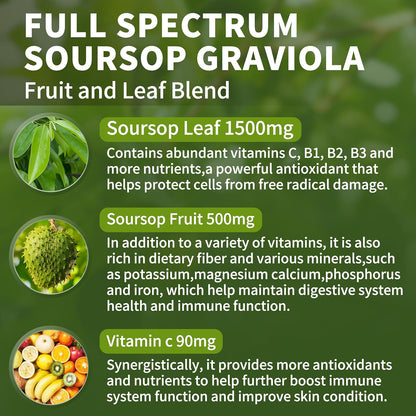 Soursop Graviola Liquid Drops 2000mg, Organic Soursop Extract - 98% Absorption, Sugar & Gluten-free, Natural Flavour, 60 ml