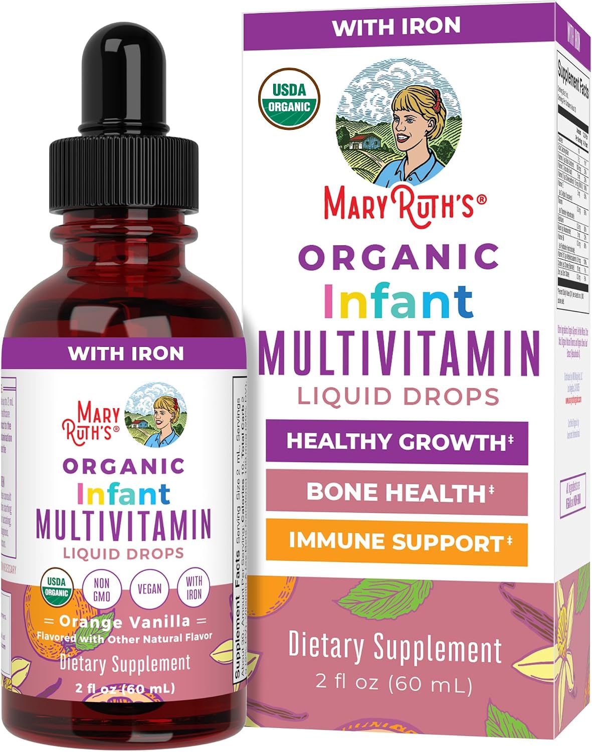 MARYRUTH'S Organics Multivitamin with Iron for Babies | USDA Organic | Liquid Drops for Infants 6–12 Months | Immune Support | Vegan | Non-GMO | Gluten-free | 60 ml - görsel 1