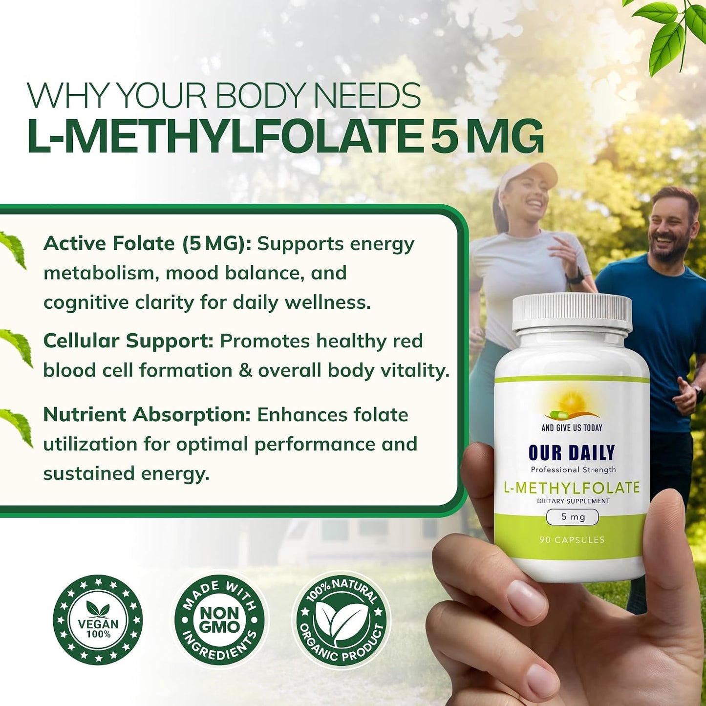 Our Daily Vites L-Methylfolate 5mg – Active 5-MTHF Methylated Folate Supplement for Women and Men – 90 Capsules - görsel 5