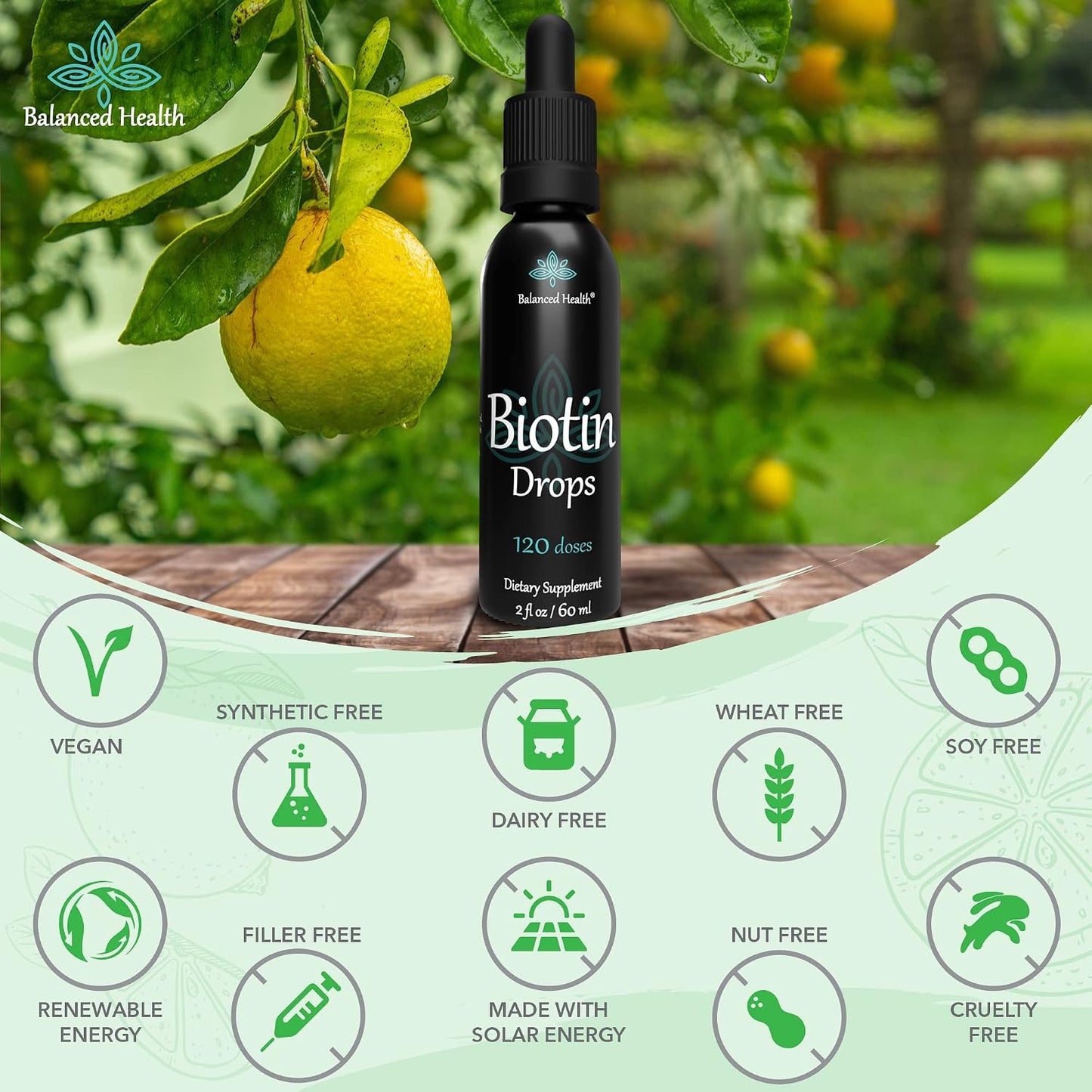 Balanced Health Biotin Drops - 120 Servings, 2oz, Lemon Flavour - Promote Healthy Hair, Skin and Nails - görsel 8