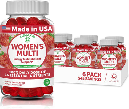 Lunakai USA-made Women's Multivitamin Gummies – Daily 16 Multi Vitamins for Energy & Wellness, 60 Gummies