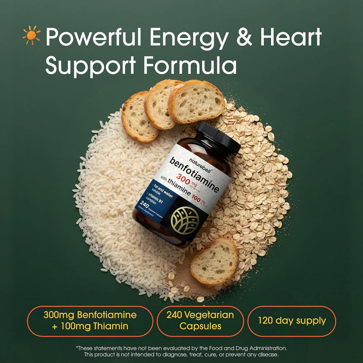 NatureBell Benfotiamine with Thiamine - 240 Vegetarian Capsules - 300mg Benfotiamine & 100mg Thiamine - Vitamin B1 Complex - görsel 2