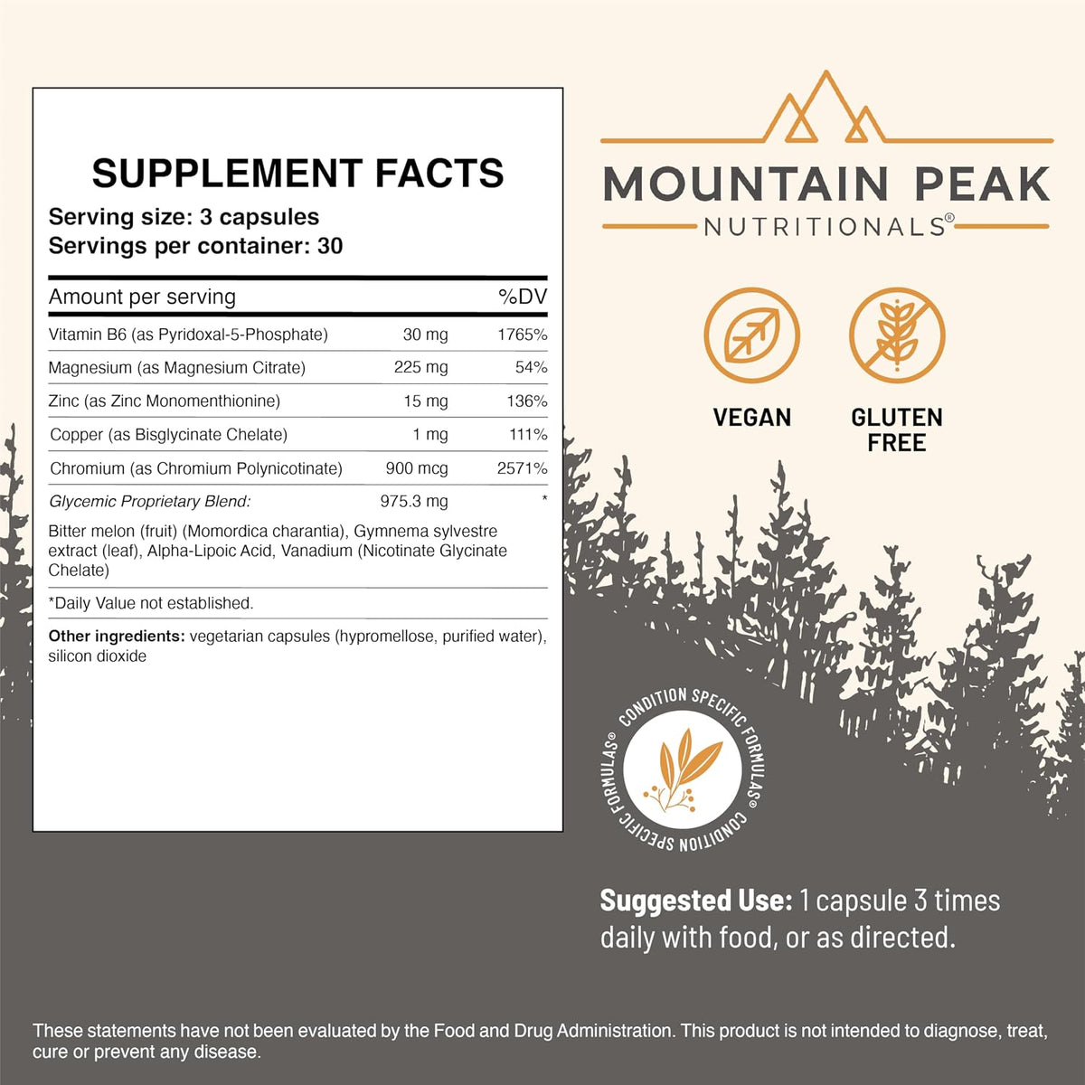 Mountain Peak Nutritionals Glycaemic Formula - Organ Support Supplement - Supports Normal Metabolism & Healthy Glucose Levels - Hypoallergenic Food Supplement (90 Vegetarian Capsules) - görsel 3
