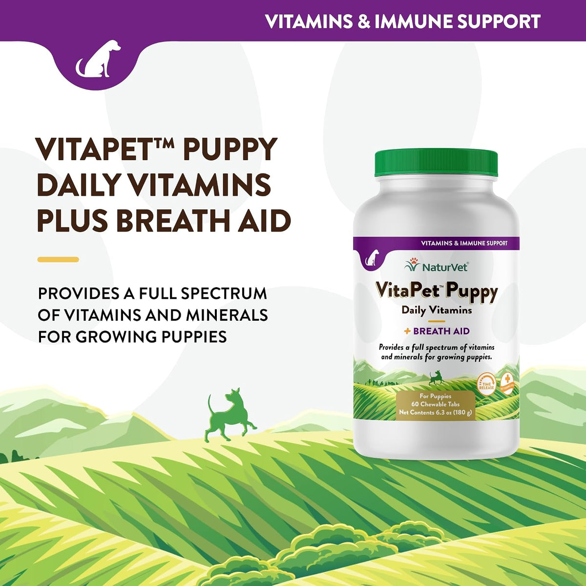 NaturVet VitaPet Puppy Daily Vitamins with Breath Aid, 60 Chewable Tablets – Image 3