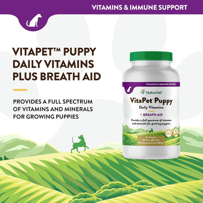 NaturVet VitaPet Puppy Daily Vitamins with Breath Aid, 60 Chewable Tablets – Image 3